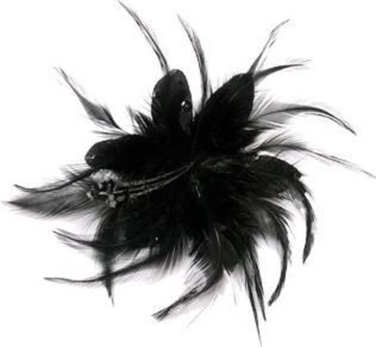 Zacs Alter Ego Fascinator Feather flower with sequins on brooch Zwart